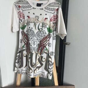 Christian Audigier White Bandana-Print Tee with Black Accents